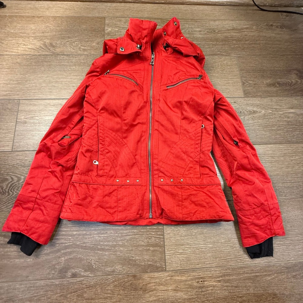 Obermeyer Women's Vintage Claire Ski Jacket Red Hooded Insulated Size 4 Snow